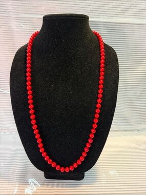 Monet Bright Red Beaded Single-Strand Necklace
